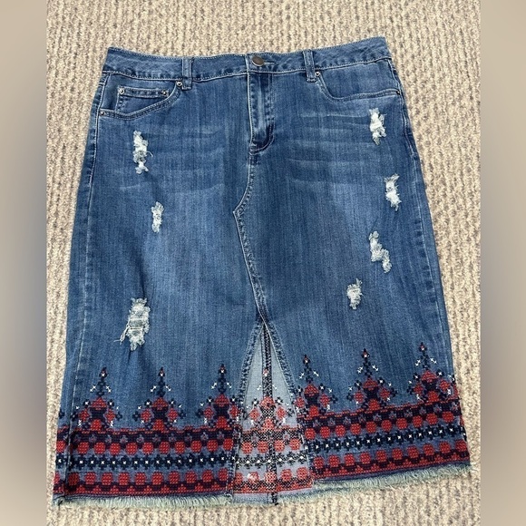 BACCINI denim midi embroidered skirt - Picture 1 of 3